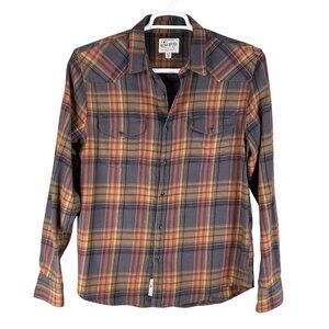 Lucky Brand Men M Window Payne Plaid Rustic Metal Snap Up Shirt Saturday Stretch